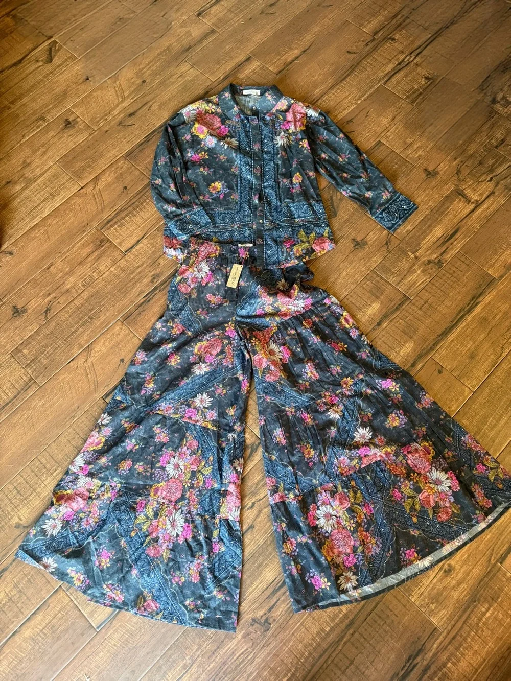 NWT Natural Life Barcelona Button Down & Patti Palazzo Pants Floral Cotton Set - Picture 2 of 11